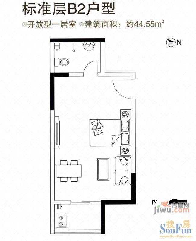 嘉辰时代公寓1室0厅1卫44.5㎡户型图