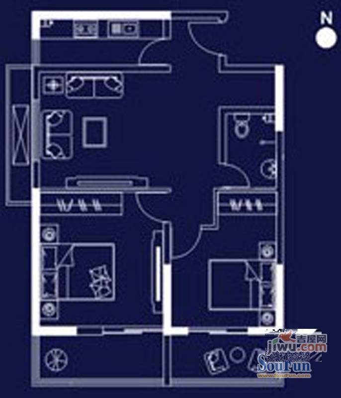 嘉辰时代公寓2室1厅1卫97.6㎡户型图