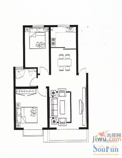 惠济名邸2室2厅1卫91㎡户型图