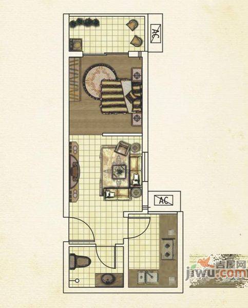 中原名邸1室1厅1卫46.1㎡户型图