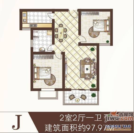 珠江荣景3室2厅1卫115.1㎡户型图