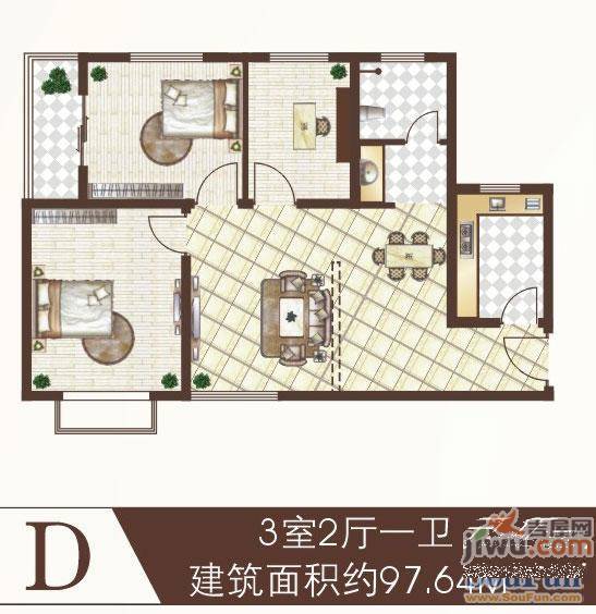 珠江荣景3室2厅1卫115.1㎡户型图