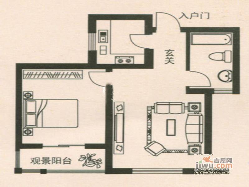 瑞隆城1室1厅1卫户型图