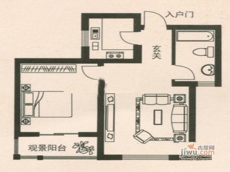 瑞隆城1室1厅1卫户型图