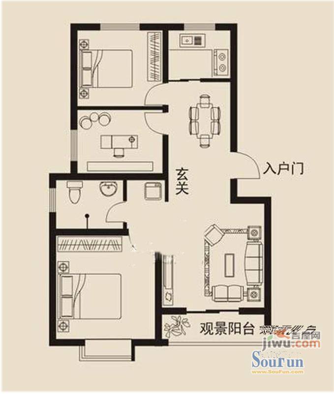 瑞隆城1室1厅1卫户型图