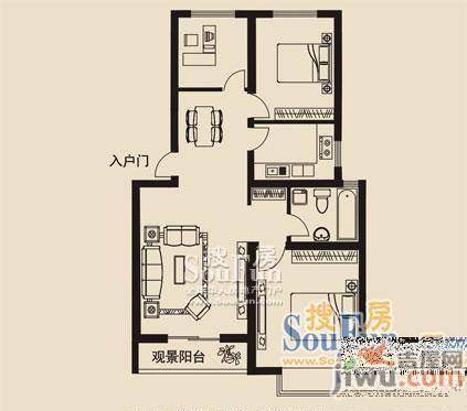 瑞隆城3室2厅1卫88㎡户型图