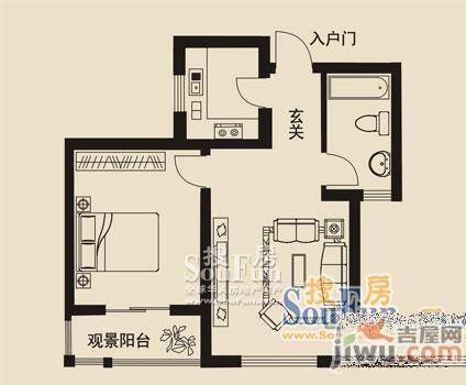 瑞隆城1室1厅1卫52㎡户型图