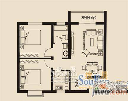 瑞隆城2室1厅1卫81㎡户型图