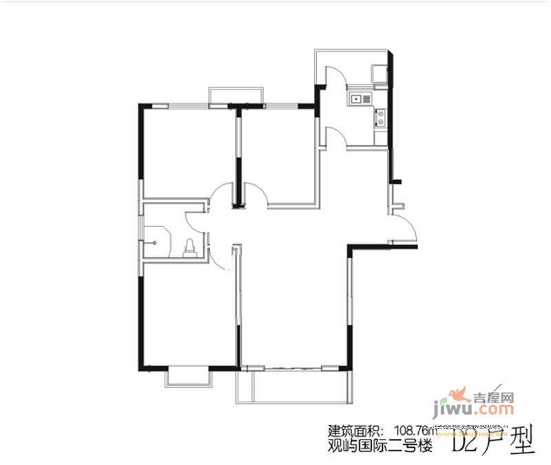 观屿国际3室2厅1卫108.7㎡户型图