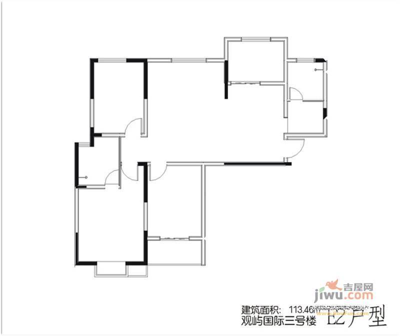 观屿国际2室2厅1卫113.5㎡户型图