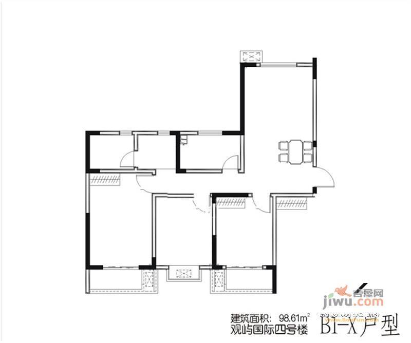 观屿国际2室2厅1卫98.6㎡户型图