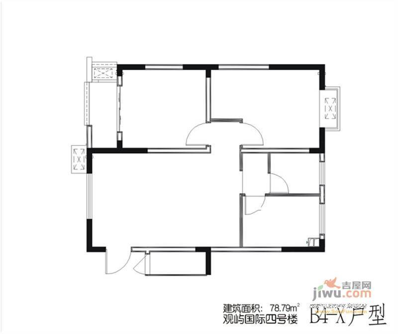 观屿国际3室2厅1卫78.8㎡户型图