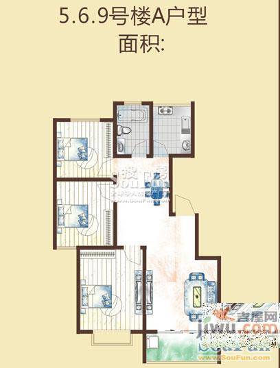 金海京江花园3室2厅1卫户型图