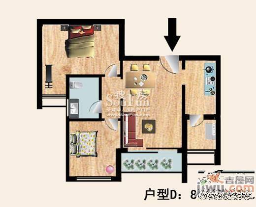 建业枫林上院1室2厅1卫86.8㎡户型图