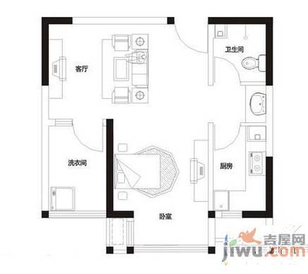 建业枫林上院1室1厅1卫50.5㎡户型图