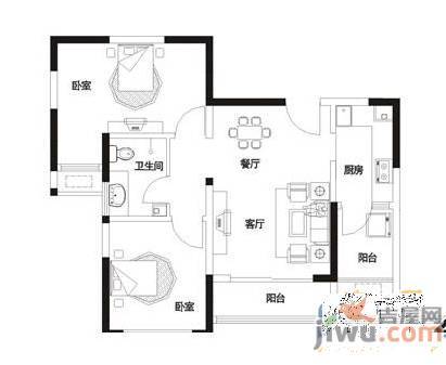 建业枫林上院2室2厅1卫76.7㎡户型图