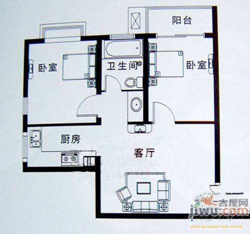 裕华第九城市2室1厅1卫60㎡户型图