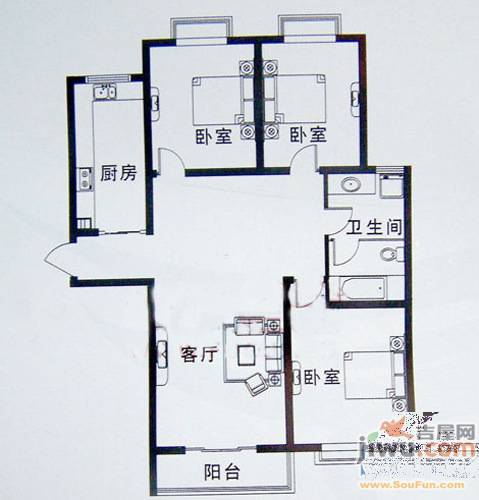 裕华第九城市2室1厅1卫60㎡户型图