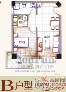 花半里1室2厅1卫70㎡户型图