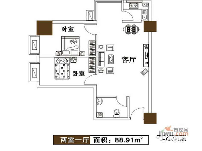 富田太阳城2室2厅1卫99㎡户型图