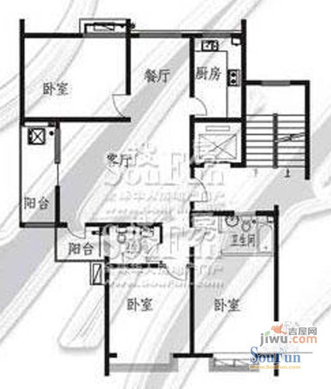 郑州国际城3室2厅1卫134.5㎡户型图