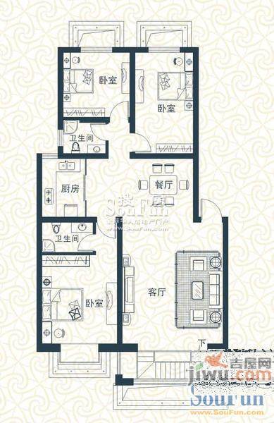 摩尔花园3室2厅2卫136㎡户型图