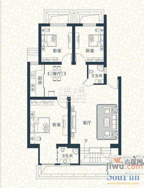 摩尔花园3室2厅2卫136㎡户型图