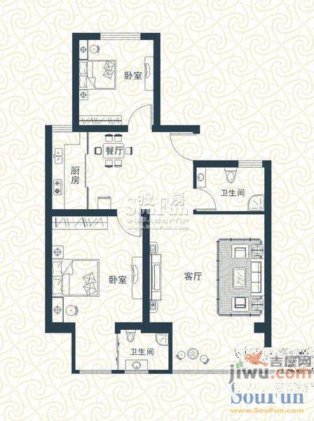 摩尔花园3室2厅2卫136㎡户型图