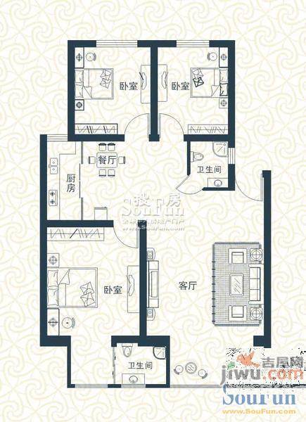 摩尔花园3室2厅2卫136㎡户型图