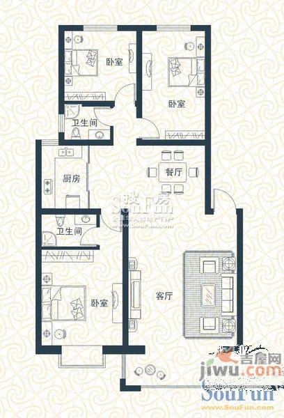 摩尔花园3室2厅2卫136㎡户型图