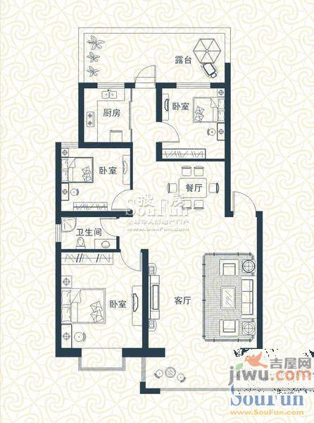 摩尔花园3室2厅2卫136㎡户型图