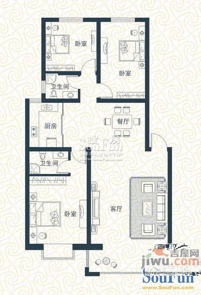 摩尔花园3室2厅2卫136㎡户型图