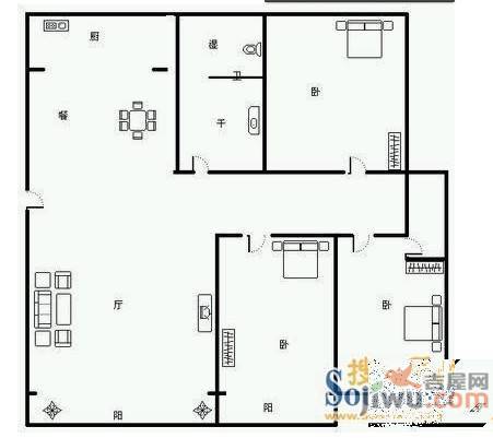 新希望澳园2室1厅1卫85.3㎡户型图