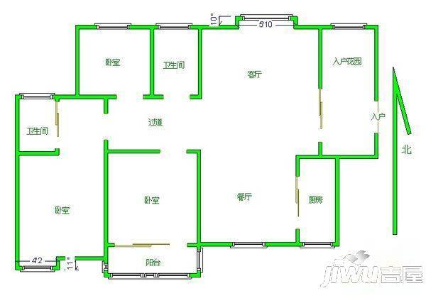 鑫苑中央花园西区1室1厅1卫42㎡户型图