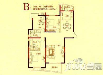 中油运河上郡3室2厅2卫154㎡户型图