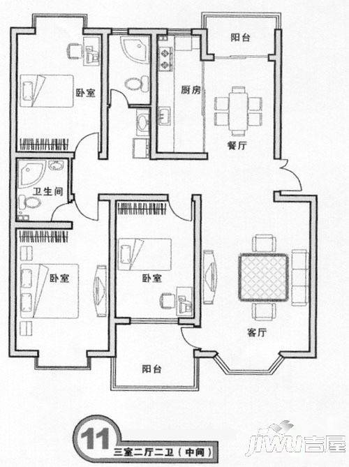 响水湾3室2厅1卫户型图