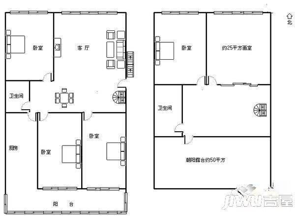 卧龙花园2室1厅1卫80㎡户型图