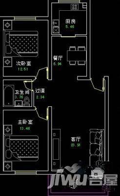 清城美苑2室2厅1卫84.5㎡户型图