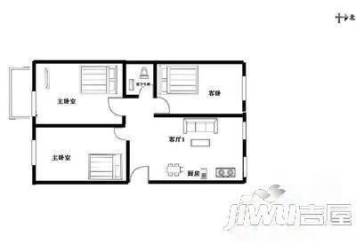 清城美苑2室2厅1卫84.5㎡户型图