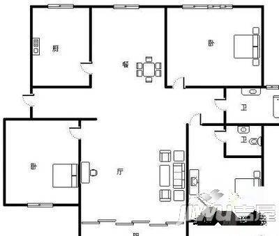 文博公寓3室2厅1卫108㎡户型图