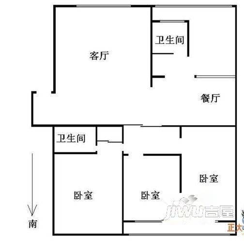 中储粮大厦住宅3室2厅1卫户型图