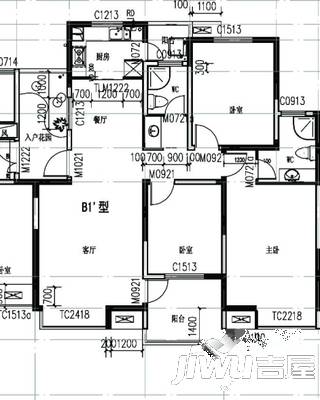 金鹏时代4室2厅2卫159㎡户型图