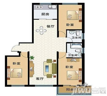 豪邦花园2室2厅1卫户型图