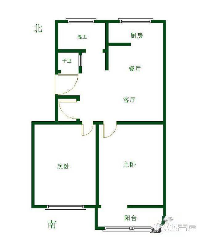 豪邦花园2室2厅1卫户型图