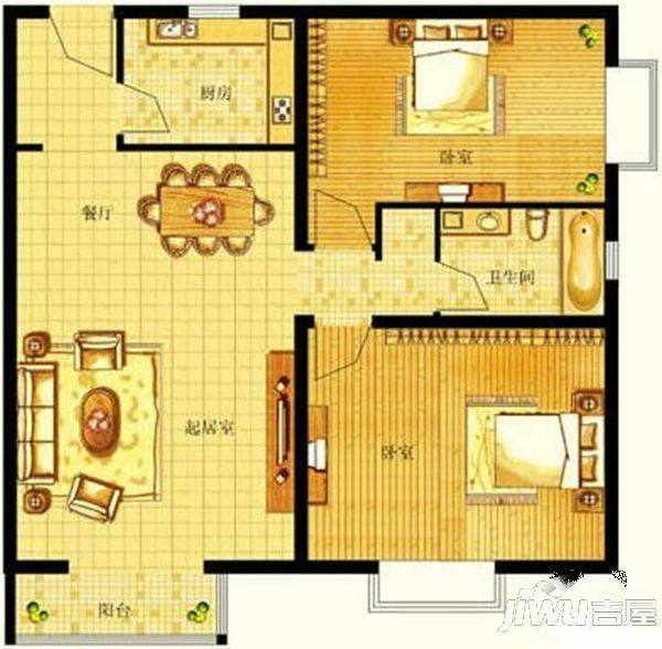 北福华铁路小区2室1厅1卫82㎡户型图