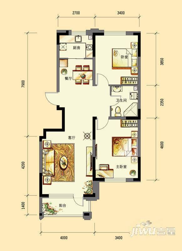 北福华铁路小区2室1厅1卫82㎡户型图