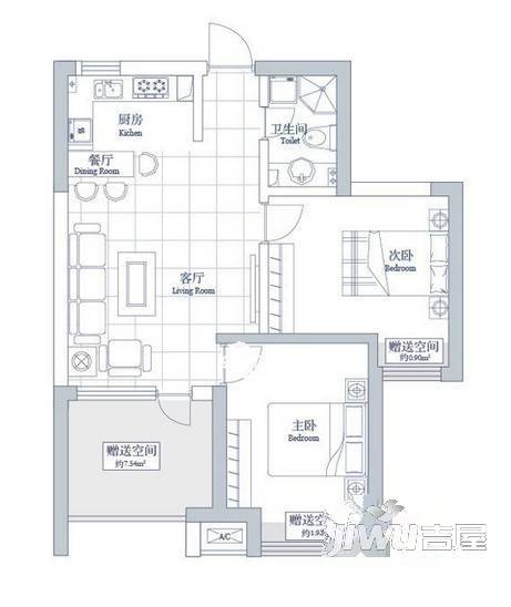 和平东村3室1厅1卫76㎡户型图