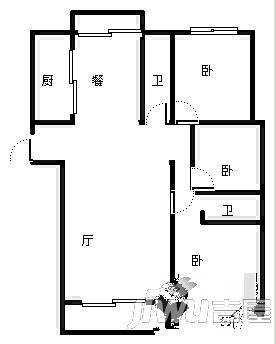 金领时代3室2厅2卫154㎡户型图