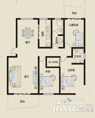 枫林花苑3室2厅1卫110㎡户型图