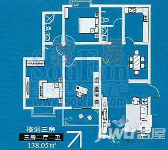 仟禧金泉国际3室2厅2卫138.1㎡户型图